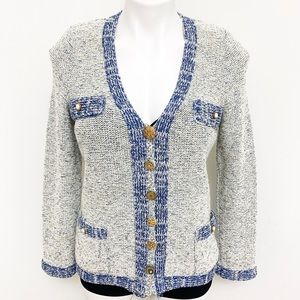 Barbara Katz Cardigan Blue Gold Preppy Vintage